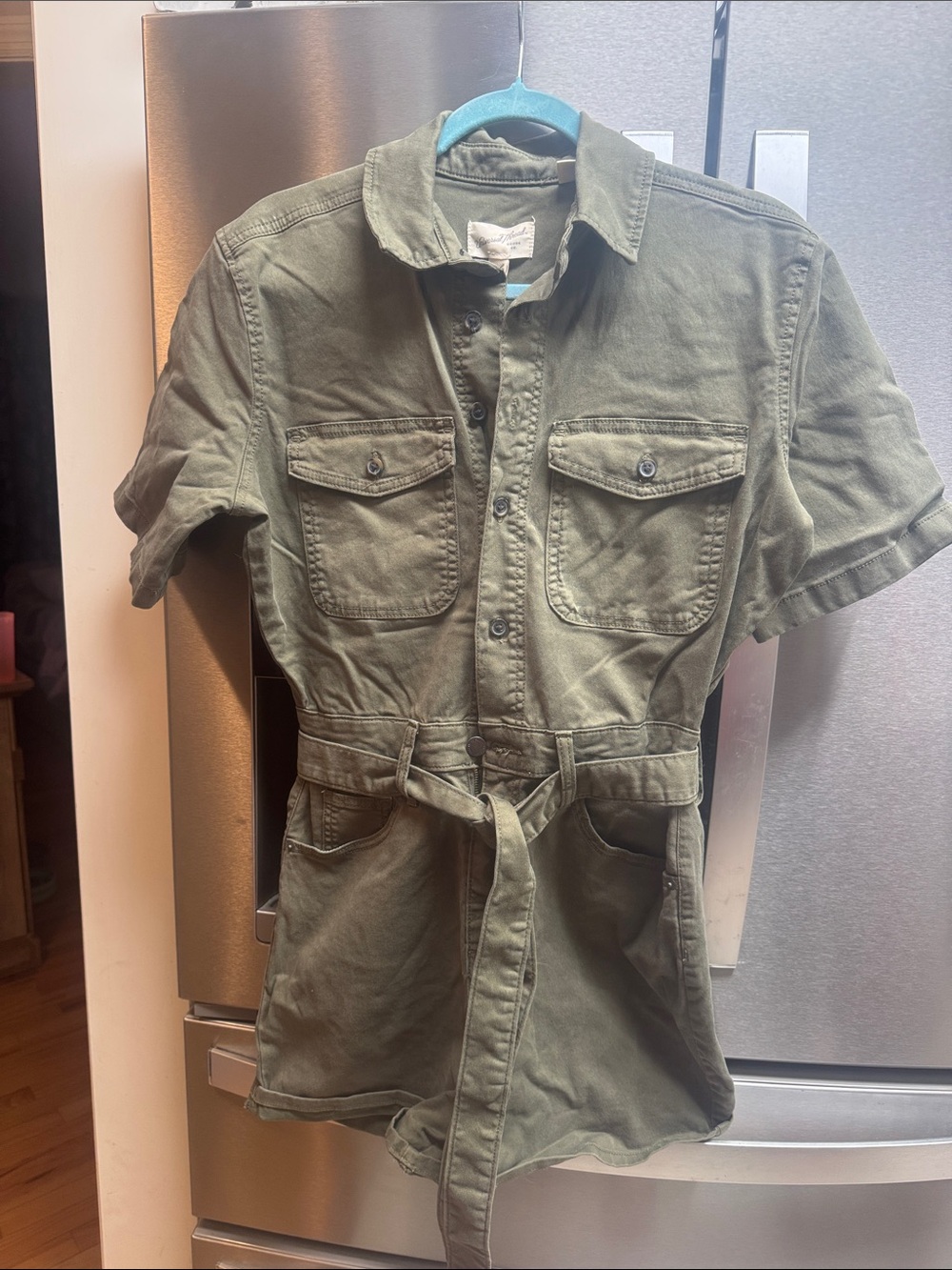 Universal Thread Olive Green Short-Sleeve Button Romper